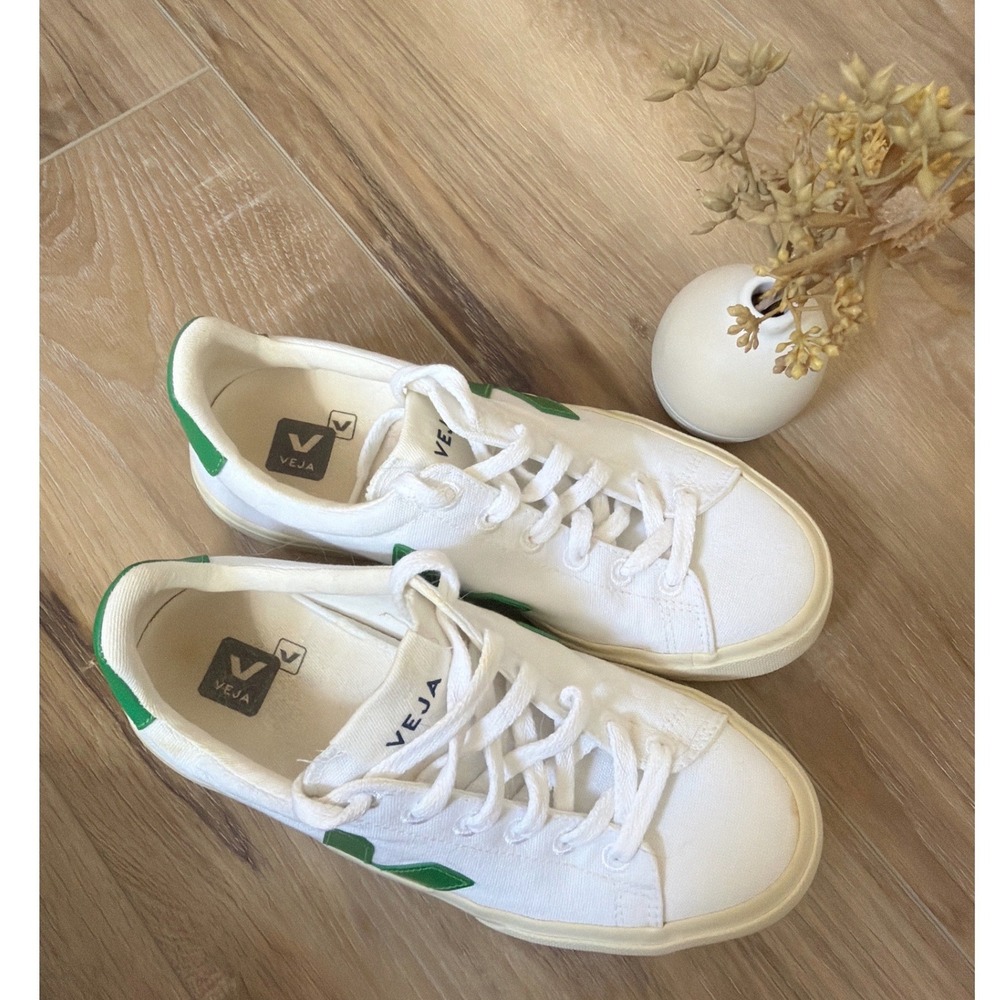 Veja Canvas Shoes Womens Size 7 White Emerald Green Low Top Lace Up Sneakers Eco - Picture 6 of 11
